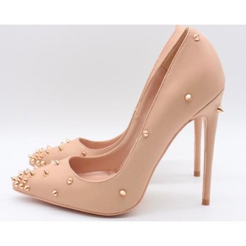 Free shipping fashion women Pumps lady Nude matt leather spikes Pointy toe high heels shoes 12cm 10cm 8cm bride wedding shoes