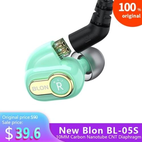 AK Blon BL-05S BL05S with 3rd generation 10mm Upgraded Carbon Diaphragm High Dynamic HIFI Earphone with 3.5mm Gold Plated L Plug