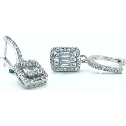 Diamond Model Baget Zircon 925 Silver Earrings