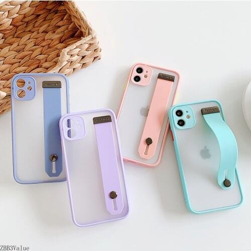 For iPhone 12 Mini 11 Pro Max XR XS Max 7 8 Plus SE 2020 Case Camera Protection Cases Candy Color Wrist Strap Holder Luxury Case