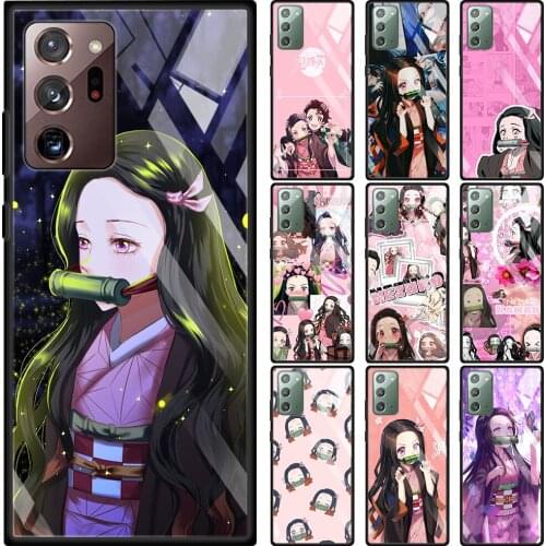 Demon Slayer Nezuko Anime Glass Case For Samsung Galaxy Note 20 Ultra 10 Plus 5G 9 8 10Lite Soft Black Frame Cover Transparent