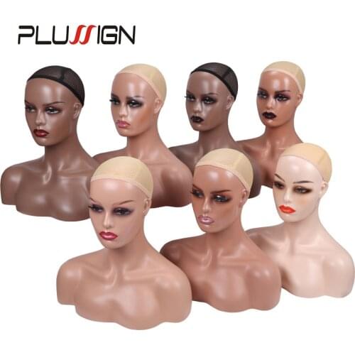 Big Black Brown Beige Female Mannequin Head With Shoulders Pvc Training Mannequin Heads For Display Wigs Hat Jewelry Glasses