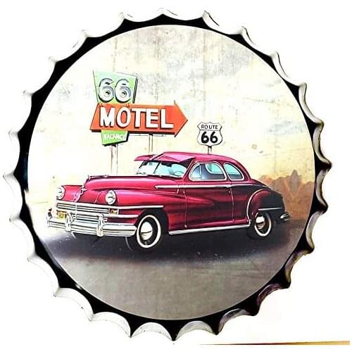 Royal Tin Sign Bottle Cap Metal Tin Sign Motel Route 66 Mother Road Diameter , Round Metal Signs for Home and Kitchen Bar