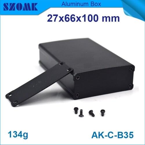 Sensor enclosure in Aluminum housing case 27(H)x66(W)x100(L) mm which in Black color end panels plates with powder coating