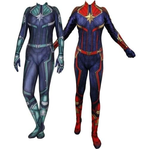 Kids Adults Movies Ms. Captain Carol Danvers Cosplay Costume Halloween Superhero Bodysuit Suit Zentai Catsuit
