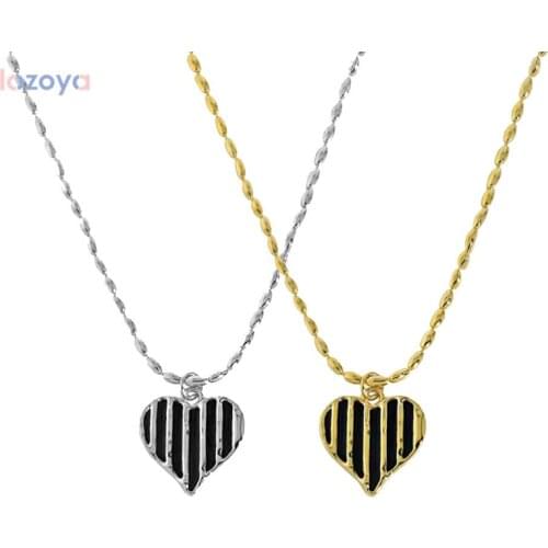 LOZOYA 925 Sterling Silver Gold Black Luxury Jewelry 2021 Enamel Big Heart Pendant Long Chain Women Women Wedding Party