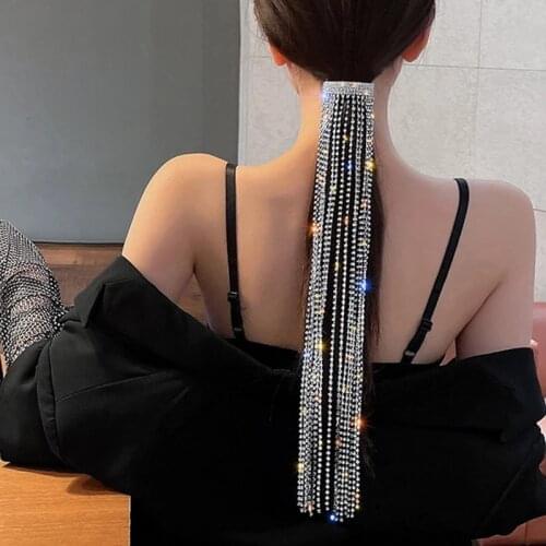 MISANDRY Popular Shine Full Rhinestone Hairpins Bijoux Long Tassel Crystal Headwear For Women Crystal Hair Jewelry Accessories