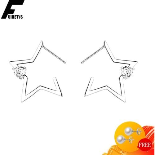 Trendy 925 Silver Jewelry Earrings Inlaid Zircon Gemstone Star Shape Drop Earring for Women Wedding Engagement Party Accessories