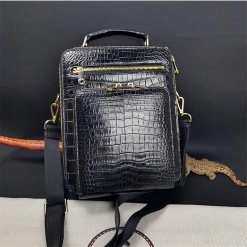 Business Style Genuine Crocodile Belly Skin Male Handbag Zipper Closure Men Shoulder Bag Exotic Alligator Leather Messenger Bag