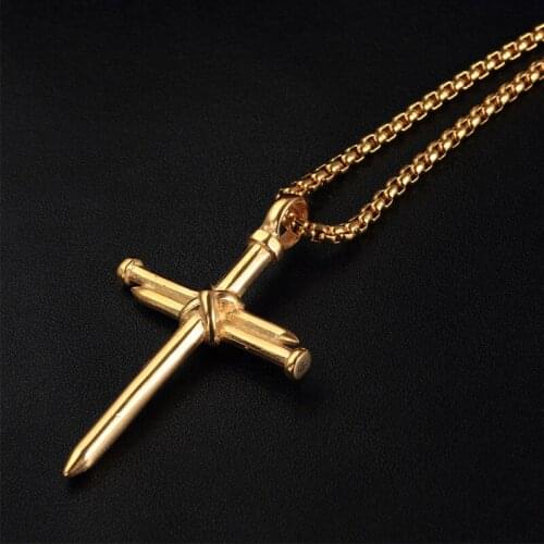 Jingyang 2019 stainless steel mens necklaces & pendants hip hop chain pendants male gold men accessories cross pendant necklace