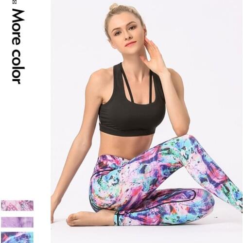 New foreign trade four-needle six-line digital yoga pants female printed yoga leggings hip high waist leggings