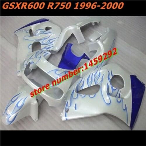 White blue flames motorcycle fairing fits for 1996- 2000 GSXR 600 750 GSXR600 SRAD GSXR750 96 97 98 99