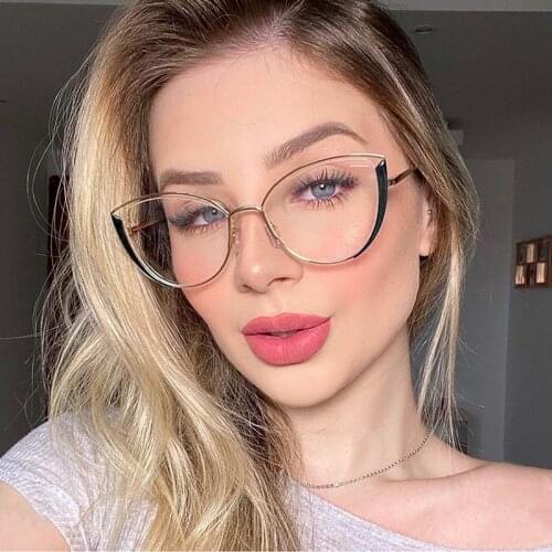 LNFCXI Cat Eye Spring Hinge Fashion Metal Half Glasses Frame Women Cat Eye Optical Frames Anti Blue Light Computer Glasses