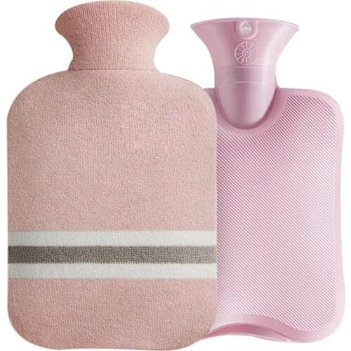 Portable Warm Handbag And Color-blocking Cloth Cover Hot Water Bottle With Flannel Cover Winter Warm PVC Bag