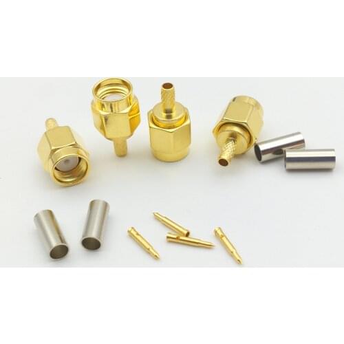 100PCS/300pcs BRASS gold-plated SMA male plug crimp RG174 RG316 LMR100 cable RF adapter connector