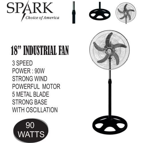 SPARK-INDUSTRIAL fan 18 "- 90W metal grille 3 Veloc. 5 blades