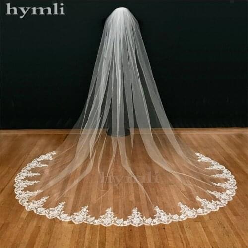 Real Photos Wedding Accessories White/Ivory Wedding Veil 3m Long with Comb Lace Mantilla Cathedral Bridal Veil Veu De Noiva