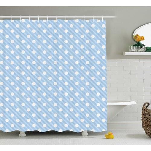 Retro Shower Curtain Retro Nostalgic Polka Dots Sky Blue in Soft Tones Artistic Simplistic Bath Curtains for Bathroom Decor