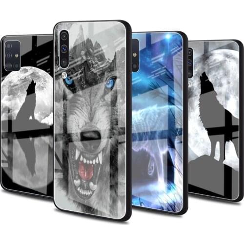 Luxury Glass Cover for Samsung Galaxy A51 A50 A71 A70 A21s A31 A10 A40 A41 A52 Tempered Phone Case Wolf