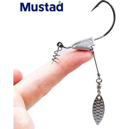Mustad Fishing Jig Head Hooks 2pcs/bag Offset Lead Weighted Worm Crank Hook with Spoon Soft Baits fishing Hook accessories
