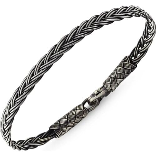 Silverlina Sterling Silver Oxidized Kazaziye Hand Knitting Bracelet