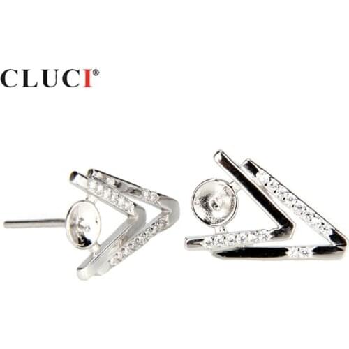 CLUCI 925 Sterling Silver Double V Earrings For Women Pearl Earring Mounting for Jewelry Making Silver 925 Stud Earrings SE042SB