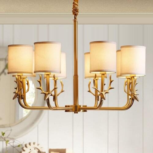 Nordic America copper deer head pendant light villa living room restaurant hanging lamp lights