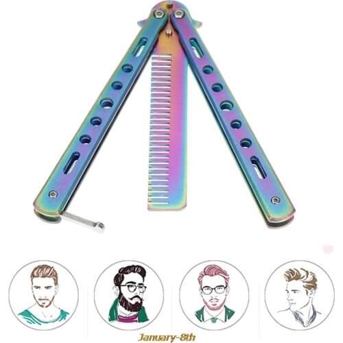 1pc Foldable Comb Stainless Steel Practice Training Butterfly Knife Comb Beard & Moustache Brushes Hairdressing Styling Tool