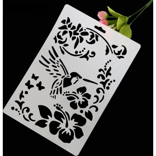 26x17.8cm hummingbird scrapbook stencils spray plastic mold shield DIY cake hollow Embellishment printing lace ruler Easter