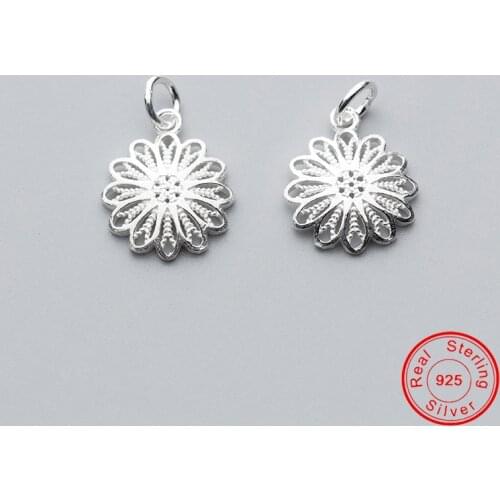 UQBing 100% 925 Sterling Silver Fresh Chrysanthemum Flower Charms Dangle DIY Jewelry Making Necklaces