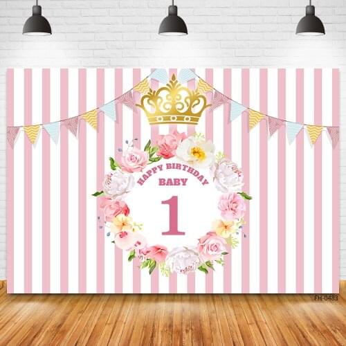Custom Name Newborn Baby Shower Children 1st Birthday Party Banner Backdrop Gold Crown Vinyl Photography Background Photo Studio