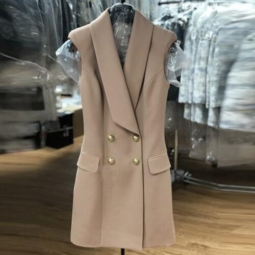 High Quality Womens Sleeveless Suit Jacket Solid Color Double-breasted Womens Long Waistcoat Autumn Casual Dress
