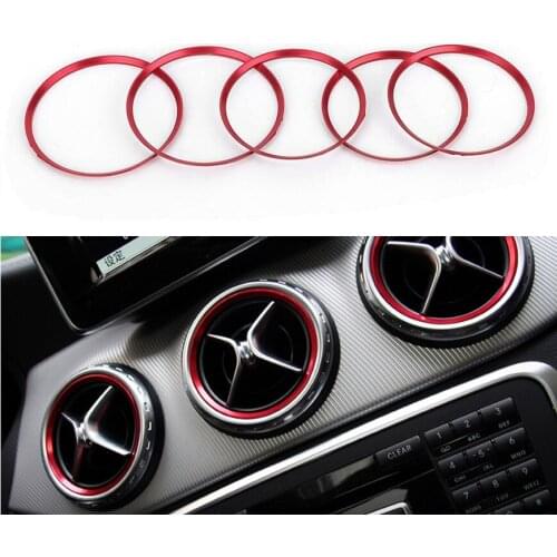 Yubao 5Pcs Red Car Air Vent Outlet Trim AC Ring Cover for Mercedes Benz CLA GLA Class A Clss B Class