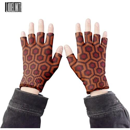3D Printed Funny Mens Half Finger Gloves Cycling Sports Knitted Gloves Leaf Finger Lattice Multiple Choice Fingerless Gloves