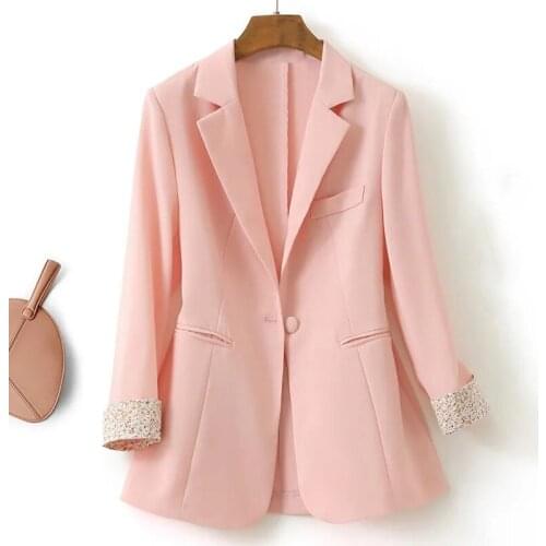 Summer Womens Blazer Jacket New Korean Single Button 3/4 Sleeve Pink Suit Coat Plus Size 4XL Ladies Office Blazers Outerwear