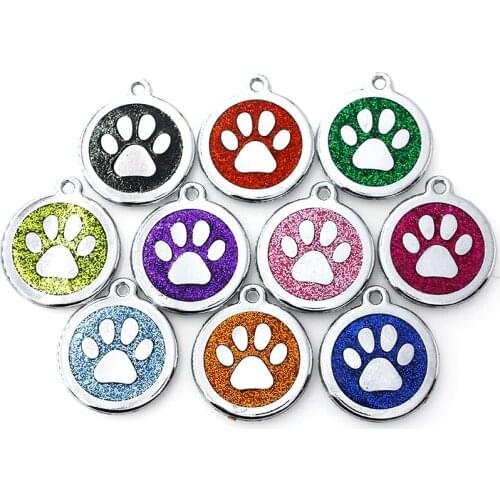5pcs 30mm x 34mm round Blingbling Enamel Cat Dog Bear Paw Footprint hang charms DIY pet collar Key Chain Keyrings Jewelry Making