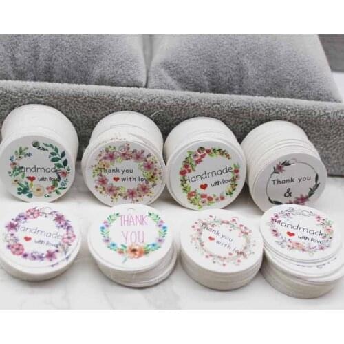 100Pcs Handmade with love /Thank You Flower DIY White Tags Wedding candy Gift Wrapping Paper Hang Paper Tags cookies Supplies