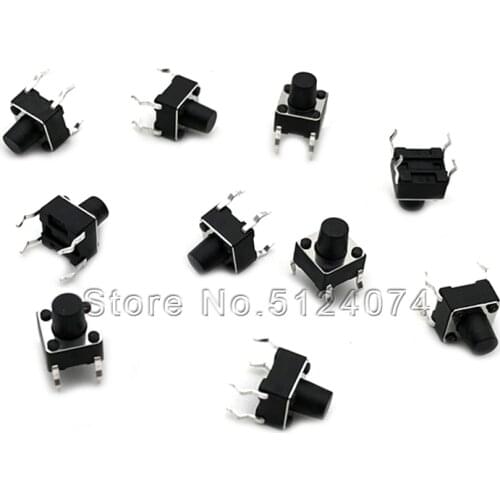 100pcs/lot 6*6*7 Touch button switch 6*6*7MM Black Push button switch Key switch 4pin vertical DIP 4P