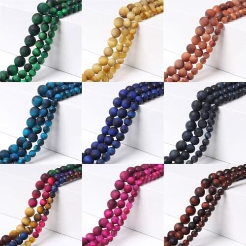 15.5" Frosted Natural Tiger Eye Stone 6 mm 8 mm 10 mm 12 mm Matte Round Stone Strand Beads For DIY Making Women Jewelry Bracelet