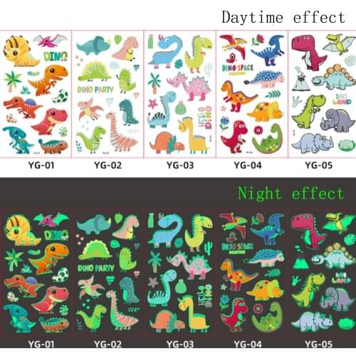 5 Pcs/ Pack Luminous Tattoo Stickers Body Art Dinosaur Space Sticker Child Kid Temporary Tattoos Glow Paste