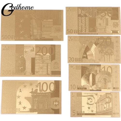 7PCS 5/10/20/50/100/200/500 Euro Gold Commemorative Coin Collection Fake Money Souvenir Decoration