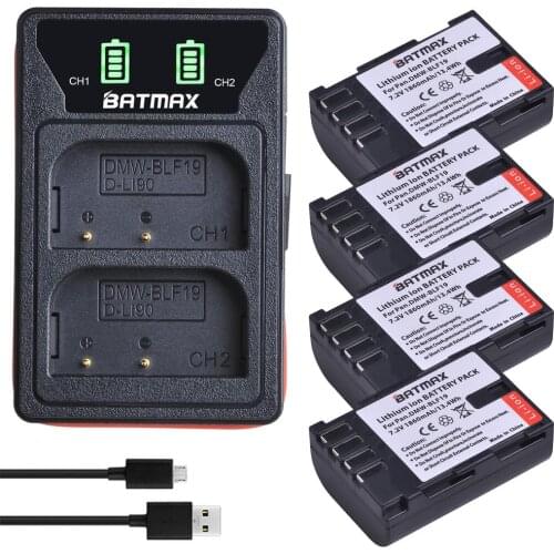 4Pcs 1860mAh DMW-BLF19E DMW-BLF19 DMW BLF19 BLF19 BLF19E Camera Battery + LCD Dual USB Charger for Panasonic Lumix GH3 GH4 GH5