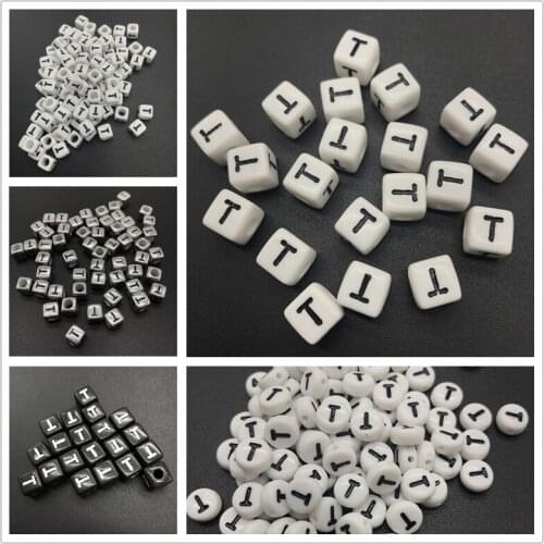 6mm 7mm 10mm Letter T Acrylic Spacer Beads Square Oval Letter Beads For Jewelry Making DIY Accessories