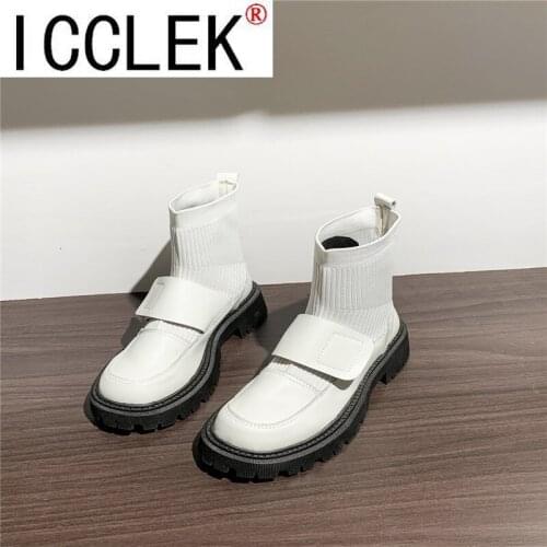 White Women Boots Chelsea Ankle Boots Platform Thick Heels Round Toe Brand Shoes 2021 Winter New Elasticity Shoes