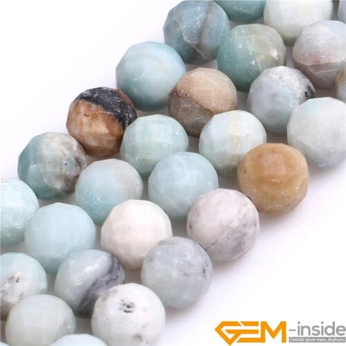10mm 12mm Frosted Matt Faceted Amazonite Stone Beads Natural Stone Beads Loose Beads For Jewelry Making Strand 15 Inch Wholesale