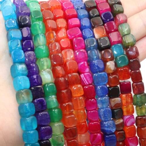 6-8mm Natural Stone Square Shape Muticolor Agates Loose Spacer Beads For Jewelry Making Charm DIY Bracelet Necklace Accessories