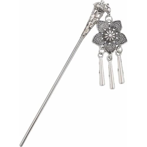 Gypsy Vintage Silver Color Alloy Hair Sticks for Women Boho Turkish Geometric Flower Chopsticks Hair Stick Hair Accessories