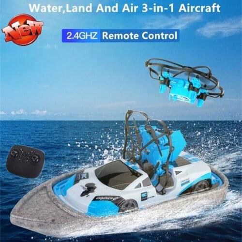 3-In-1 Air Land Water UAV RC Flying 360 Degree Roll Aircraft Drifting Car Mode Hovercraft RC Boat Mode Simulation RC Quadcopter