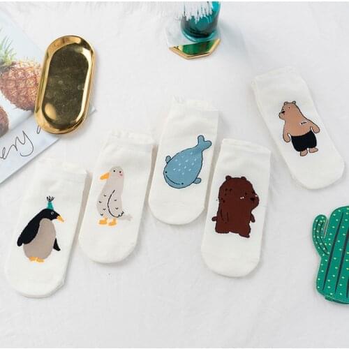 2020 New Products Unisex Daily Wild Cartoon Animal Pattern Breathable Cotton Shallow Mouth Ladies Socks