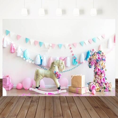 Newborn birthdayl Photography Background Trojan Horse Flowers Number 1Gift Backdrop Children Portrait Decoration Props Studio